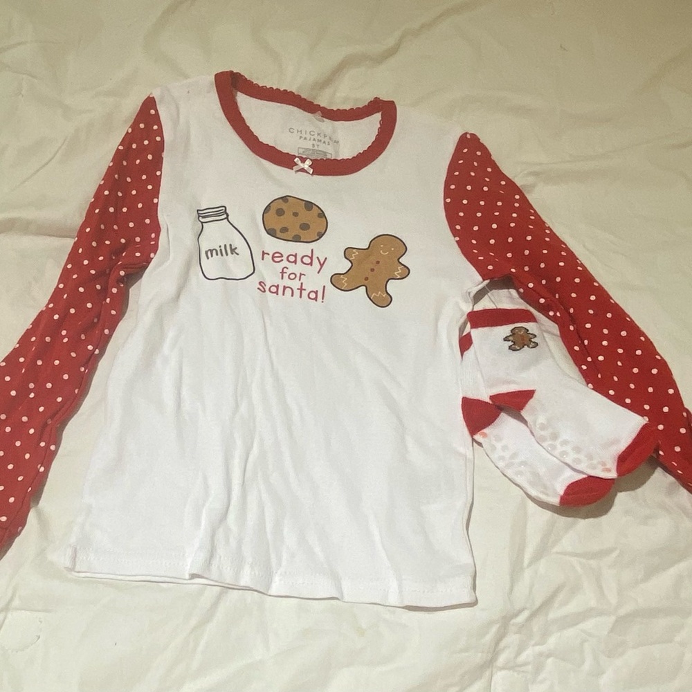 Chickpea Pajamas Christmas Ready for Santa Shirt and Socks 5T